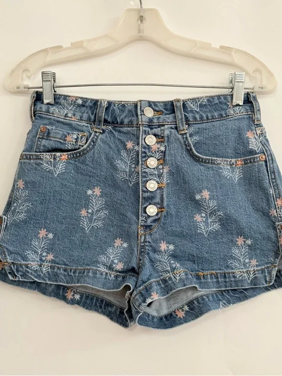 Anthropologie Pilcro Ultra High Rise Denim Shorts Button Fly Floral - Picture 4 of 10